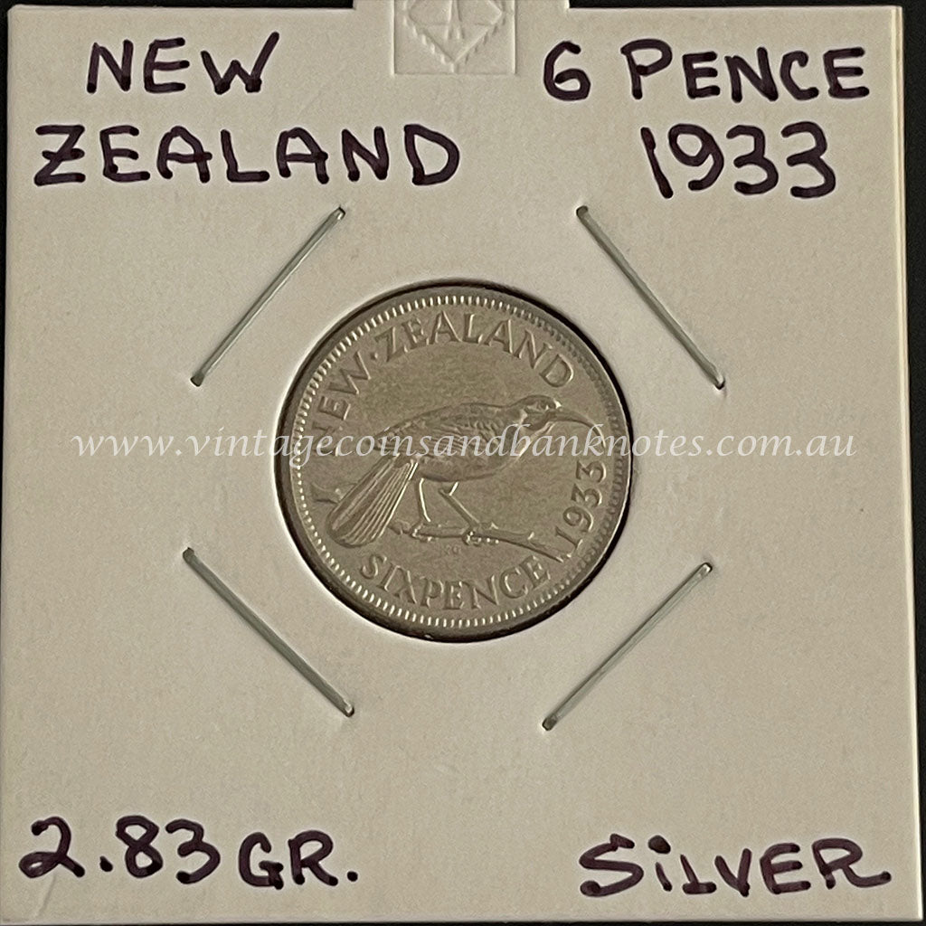 1933 New Zealand Sixpence King George V VF