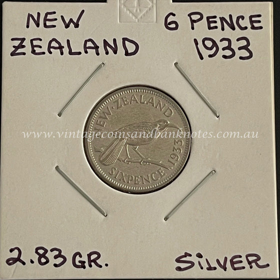 1933 New Zealand Sixpence King George V VF