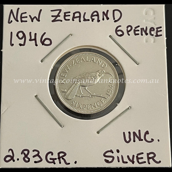 1946 New Zealand Sixpence King George VI UNC
