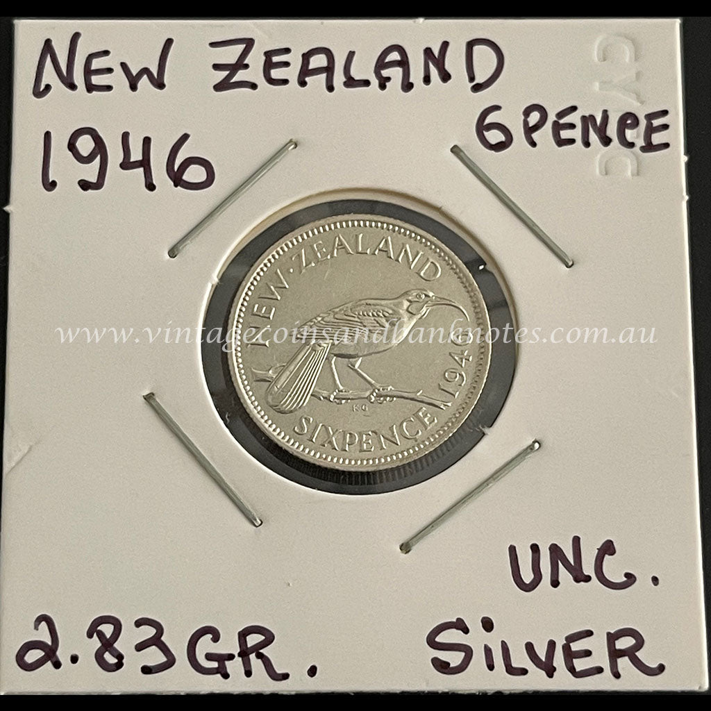 1946 New Zealand Sixpence King George VI UNC