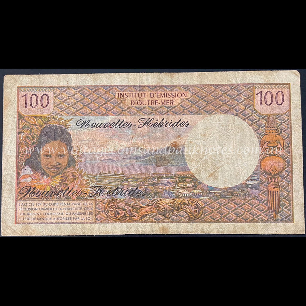 French Pacific Territories - New Hebrides ND (1970) 100 Francs VG