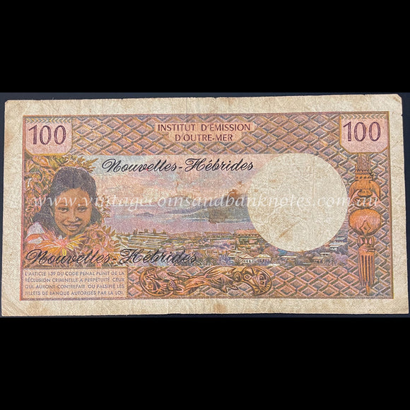 French Pacific Territories - New Hebrides ND (1970) 100 Francs VG