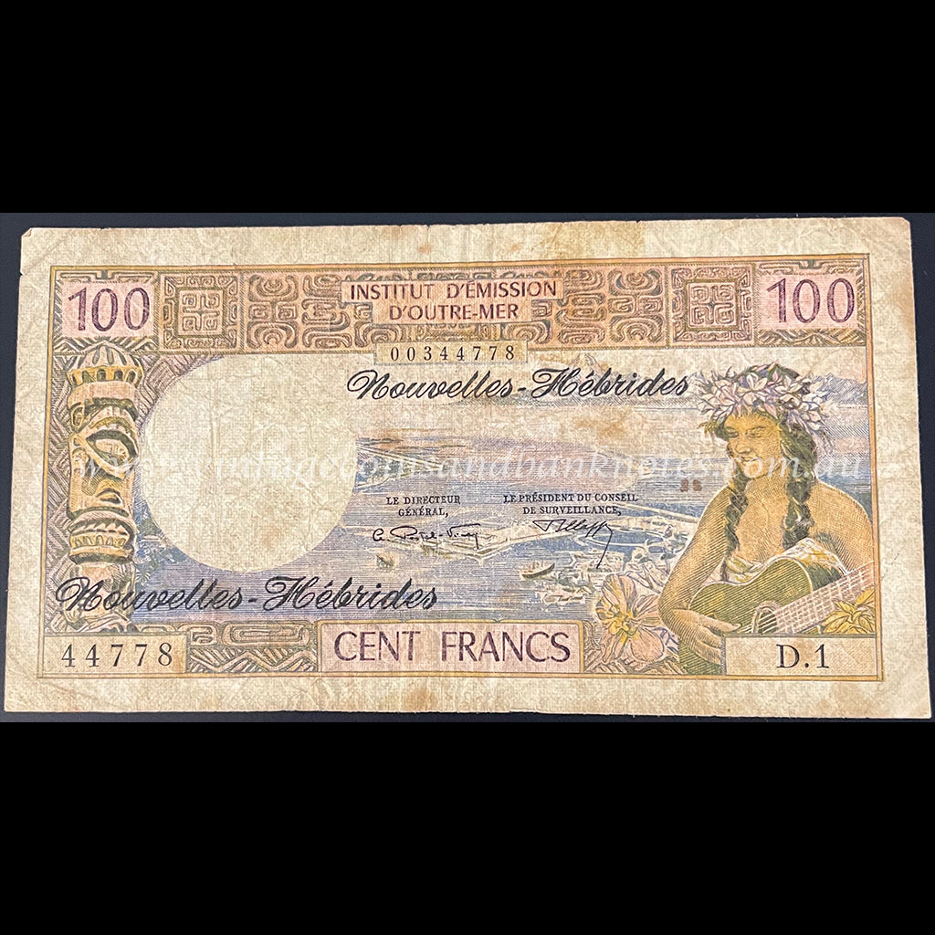 French Pacific Territories - New Hebrides ND (1970) 100 Francs VG