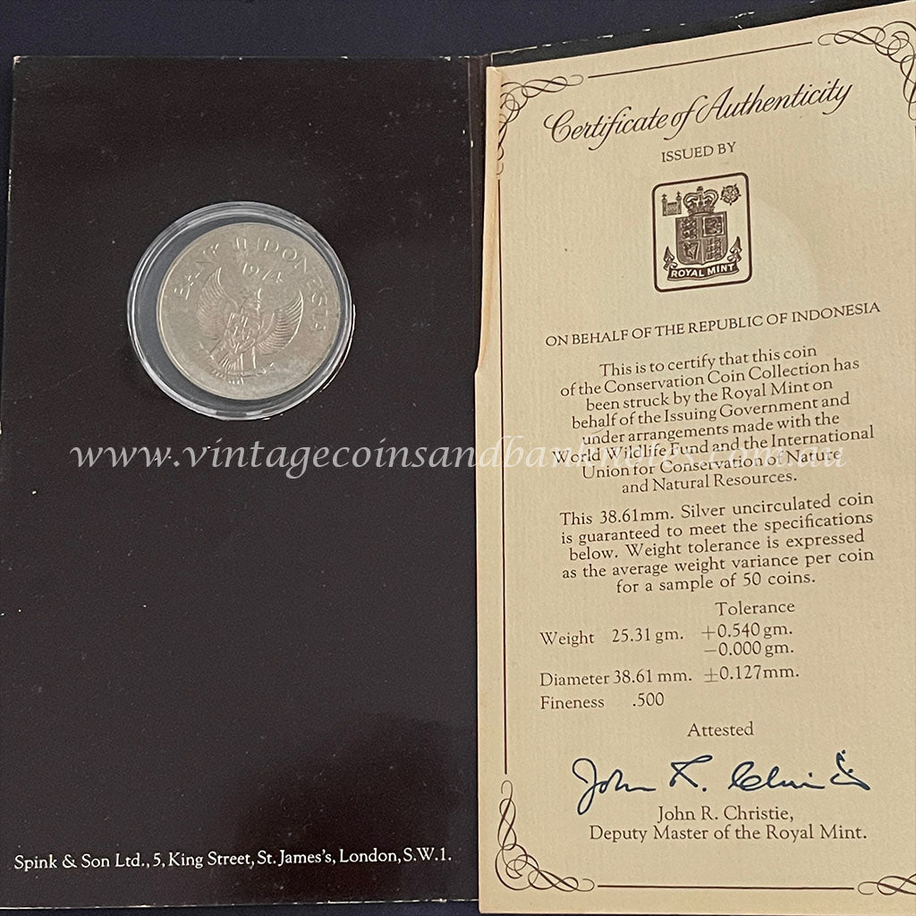 1974 Indonesia 2000 Rupiah Silver Mint Coin - Javan Tiger Conservation Series