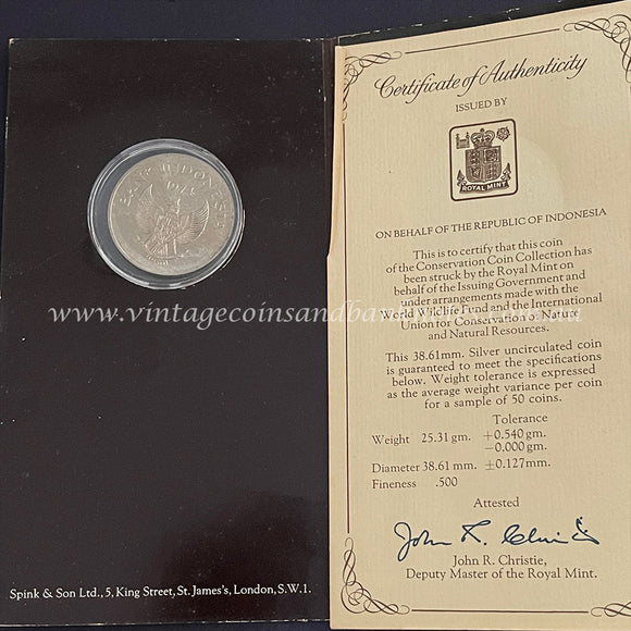 1974 Indonesia 2000 Rupiah Silver Mint Coin - Javan Tiger Conservation Series