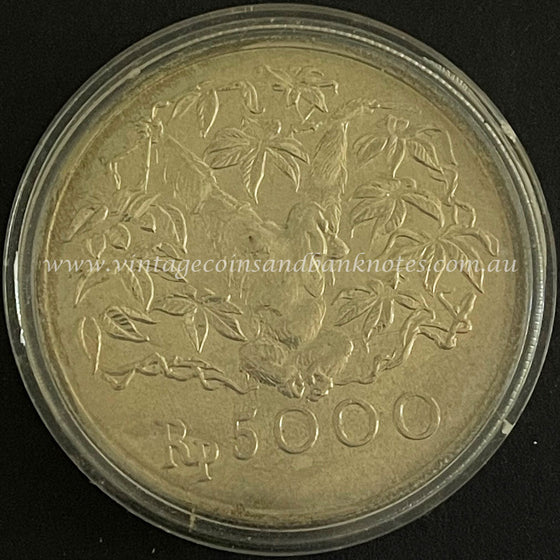 1974 Indonesia 5000 Rupiah Silver Mint Coin - Orangutan Conservation Series