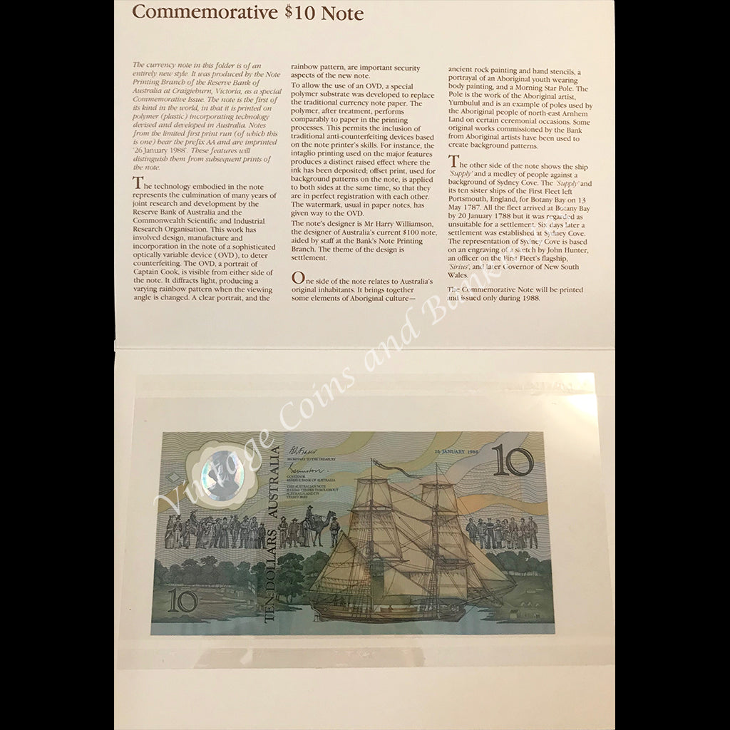 1988 Johnston Fraser $10 Commemorative Folder UNC