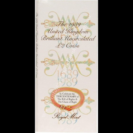 1989 United Kingdom 2 Pounds Uncirculated Coin Set - Celebrate Tercentenary