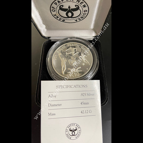 1991 Papua New Guinea 10 Kina Sterling Silver Proof Coin - Commemorates 9th PNG South Pacific Games